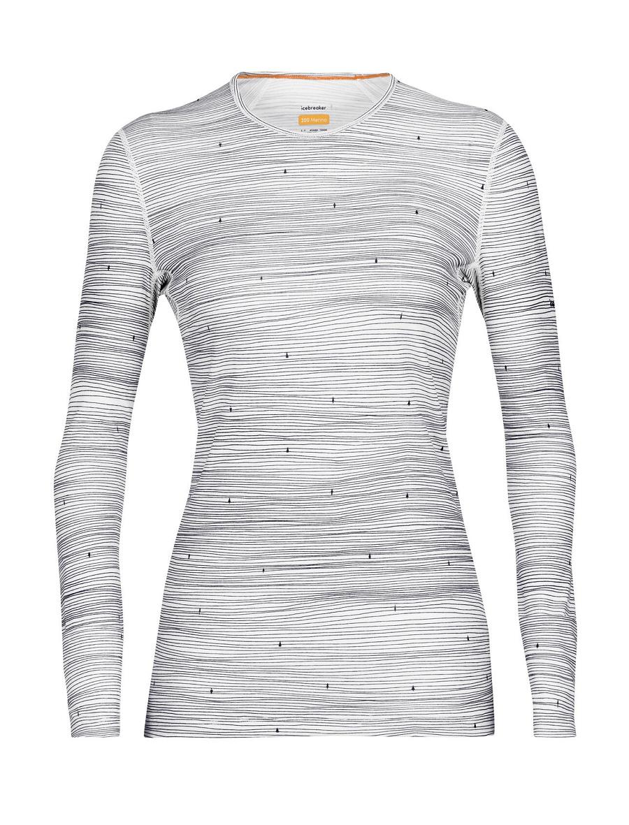 Base Layers Icebreaker Merino 200 Oasis Long Sleeve Crewe Ski Tracks Femme Blanche Bleu Marine | FR 1822NWYB